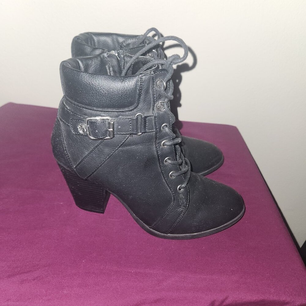 Daisy Fuentes Black Faux Leather Ankle Boots W/ Side Zip Size 9.5
